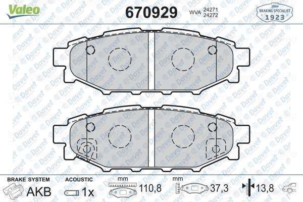 VALEO 670929 Arka Fren Balatasi Subaru Forester 02>/Impreza 00>/Legacy 03>/Outback 03>